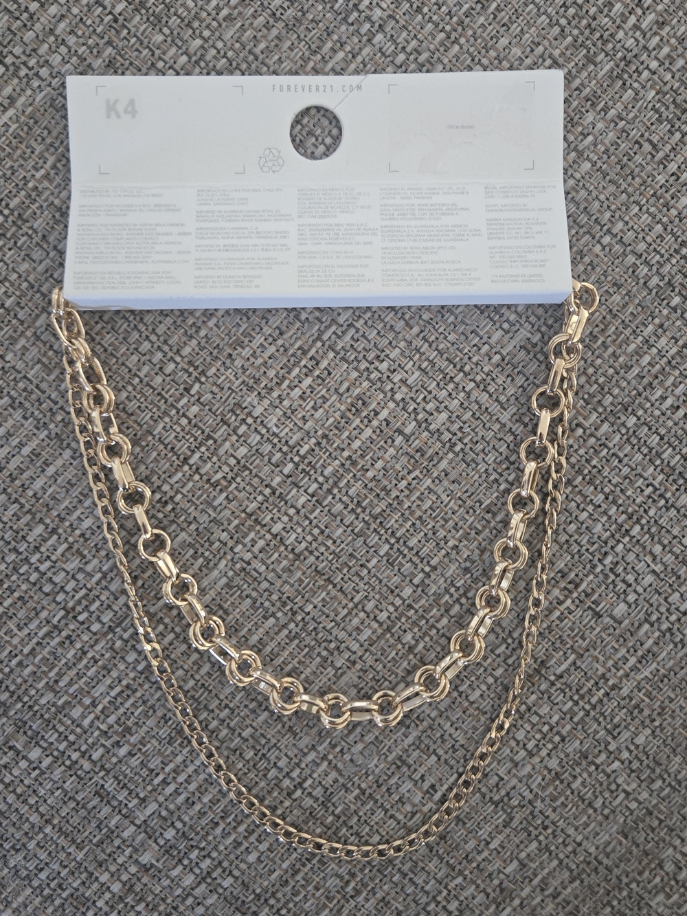 Forever 21 Gold Tone Layered Chain Necklace Double Strand NWT Statement Piece - Picture 3 of 4